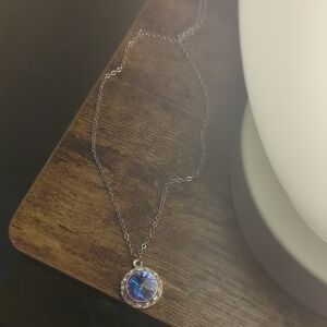 Dazzling Silver Necklace with Blue Crystal Pendant
